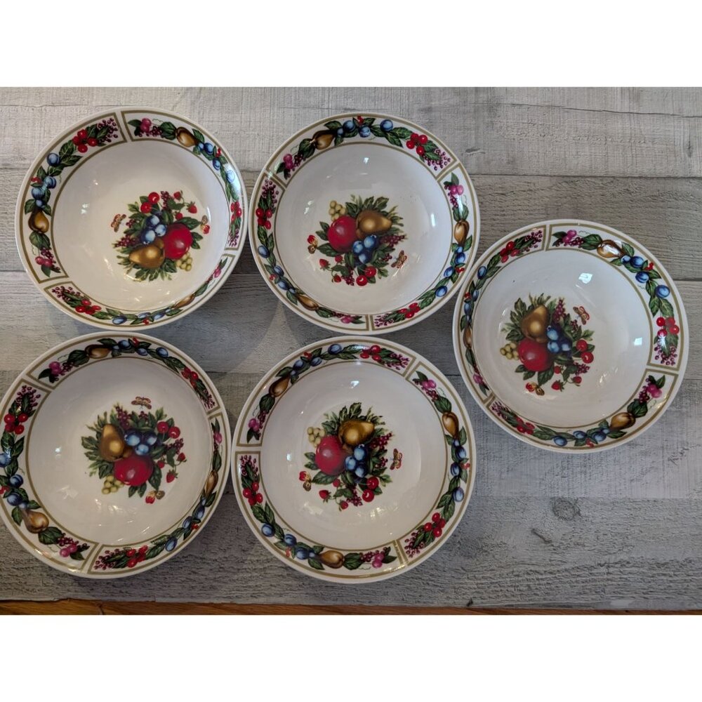 Set Of 5 Eden Fruit Garland 5.5" Ceramic Bowls Decorative Holiday Design